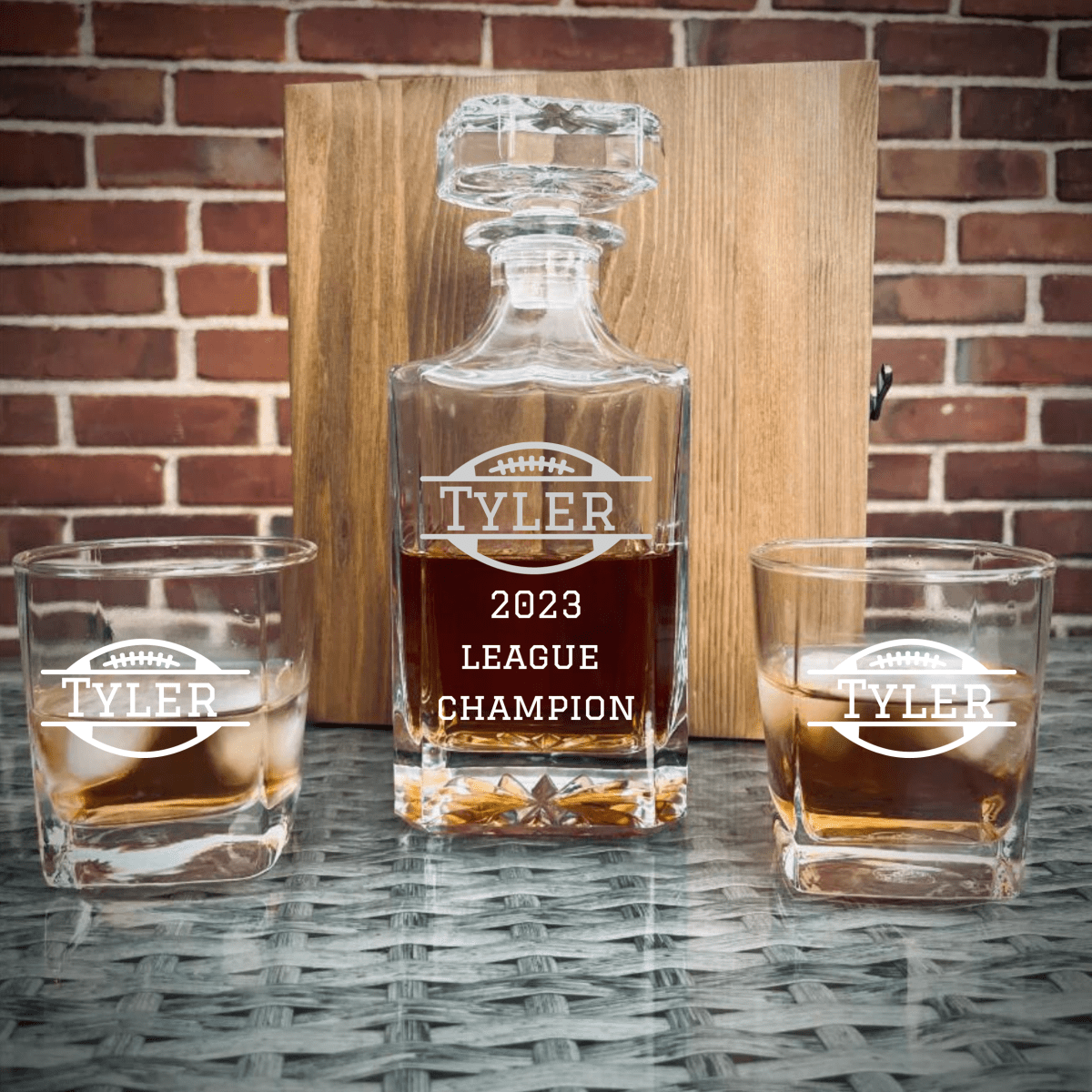 Unique Personalized Fantasy Football Champions Decanter Customized Gift Set Gifts for Men by Groovy Guy