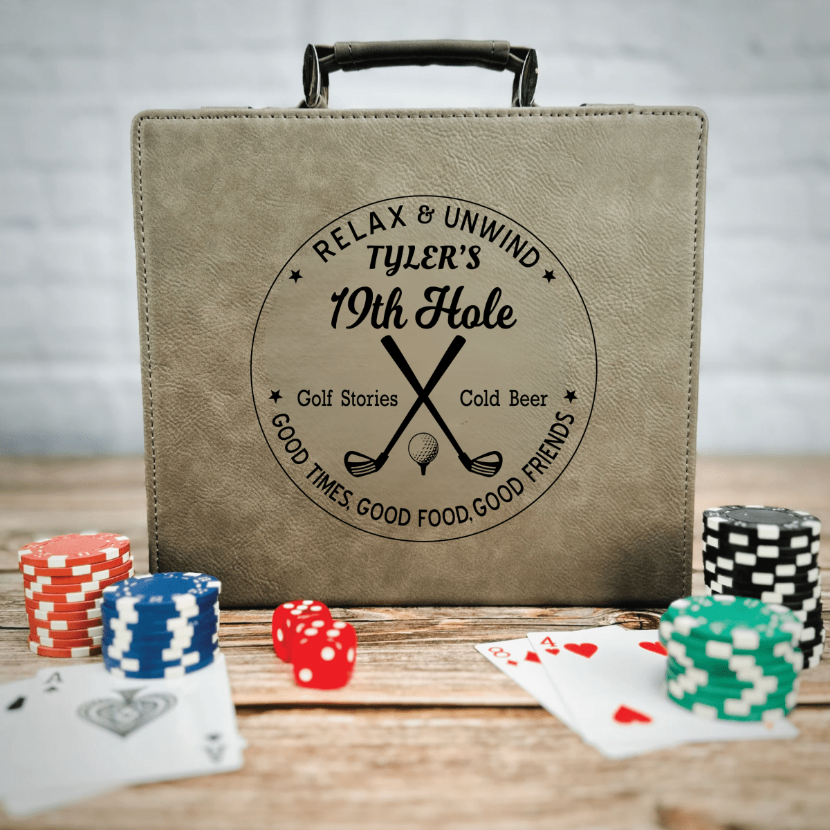 Unique Personalized 19th Hole Poker Set Customized Gift Set Gifts for Men by Groovy Guy