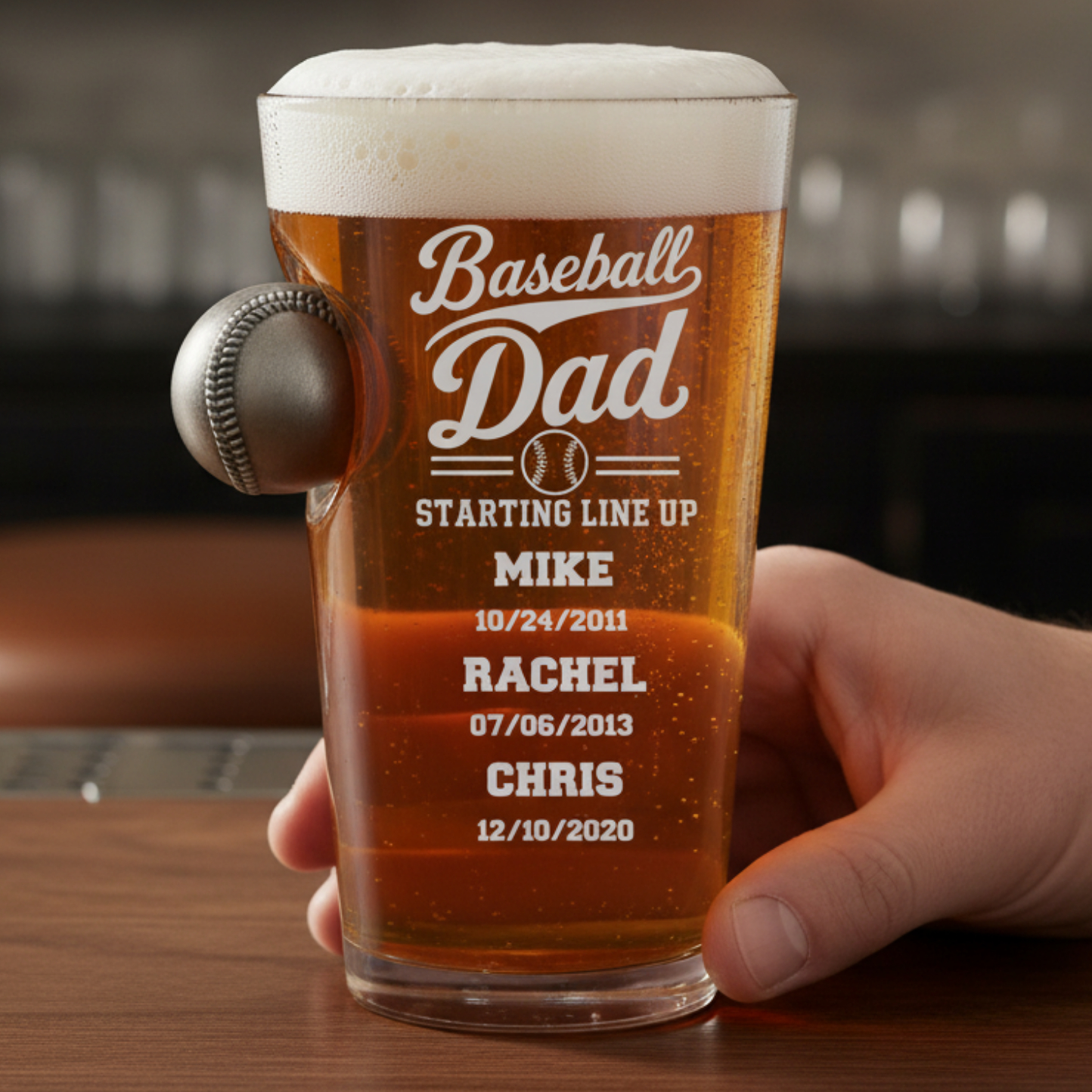 Personalized Baseball Pint Glass for Dad