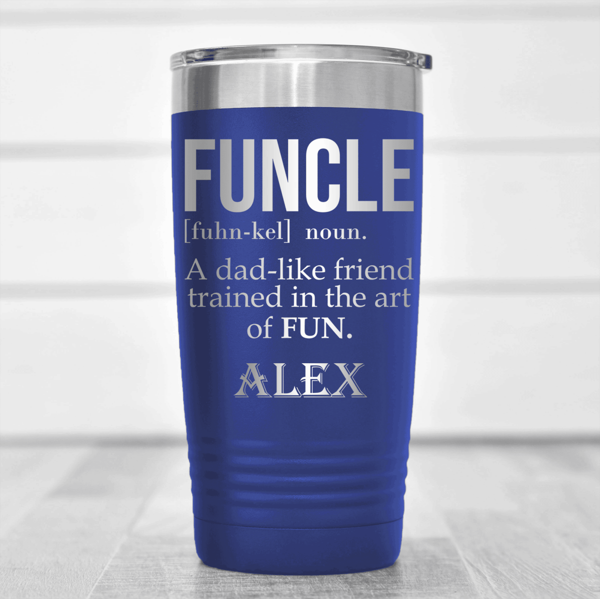 Blue Uncle Tumbler With Funcle Uncle Design