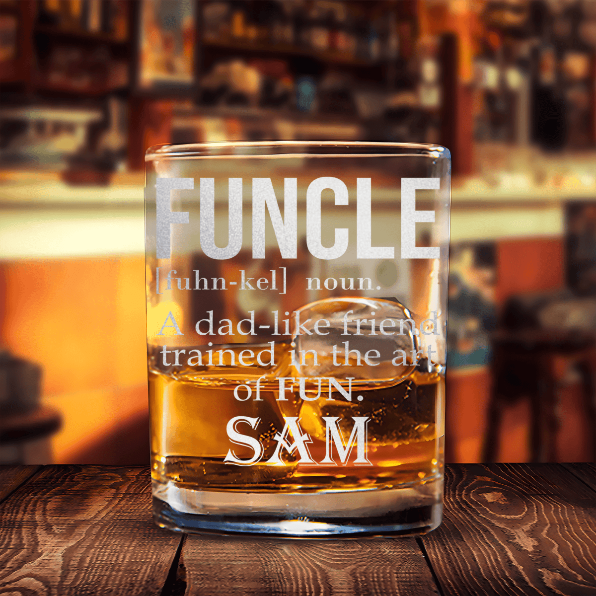 Unique Personalized Funcle Uncle Whiskey Glass Customized Uncle Pint Glasses Gifts for Men by Groovy Guy