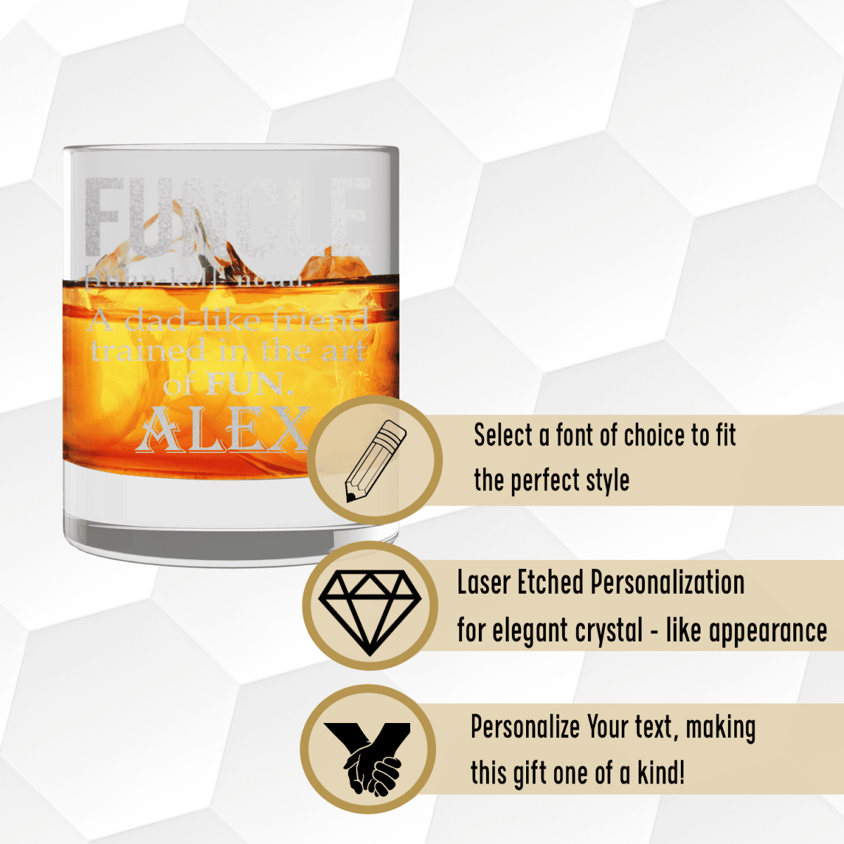 Unique Personalized Funcle Uncle Whiskey Glass Customized Uncle Pint Glasses Gifts for Men by Groovy Guy