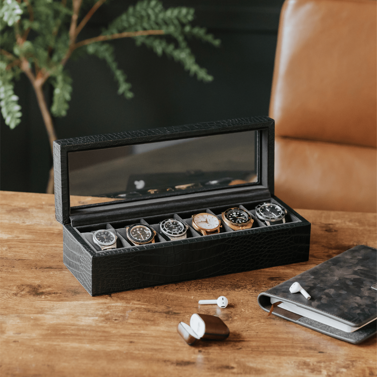 Unique Personalized Faux Crocodile Watch Box - 6 Slot Customized watch box Gifts for Men by Groovy Guy