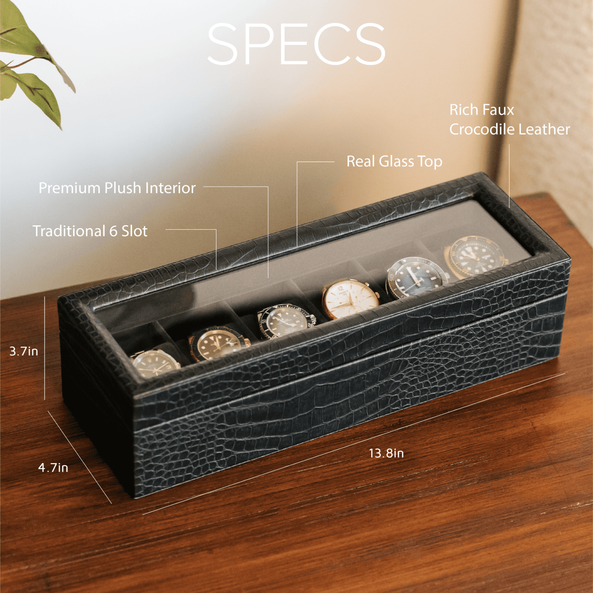 Unique Personalized Faux Crocodile Watch Box - 6 Slot Customized watch box Gifts for Men by Groovy Guy
