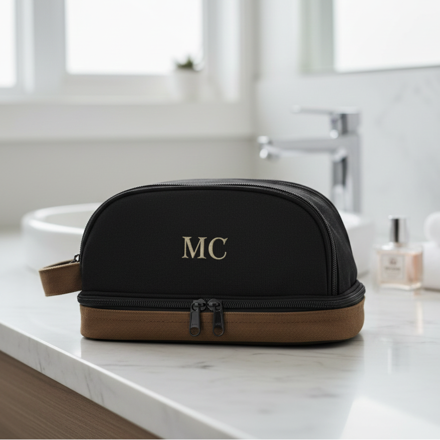 black canvas personalized toiletry bag for men