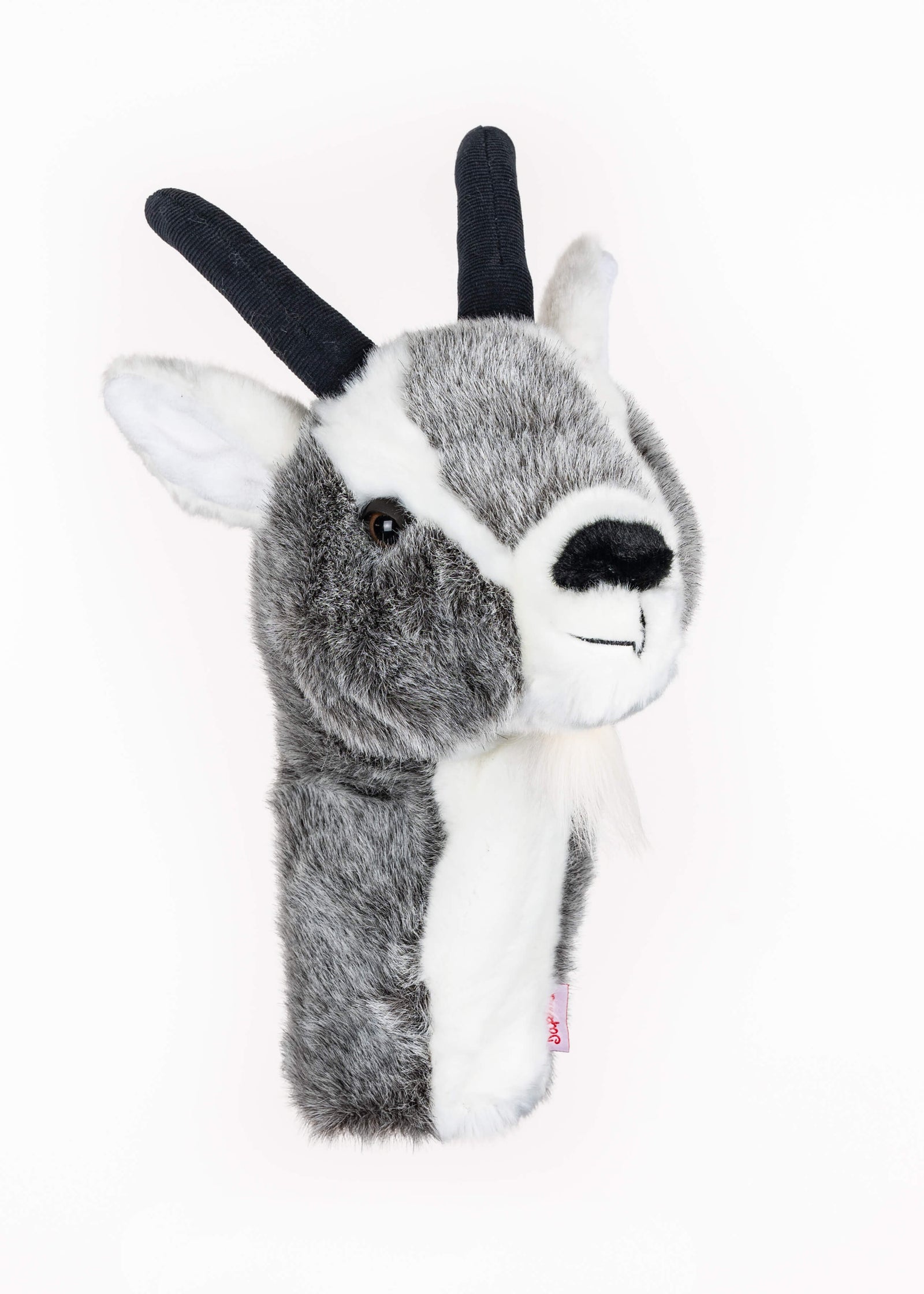 Goat plush golf headcover for drivers up to 460cc, photographed on a plain background