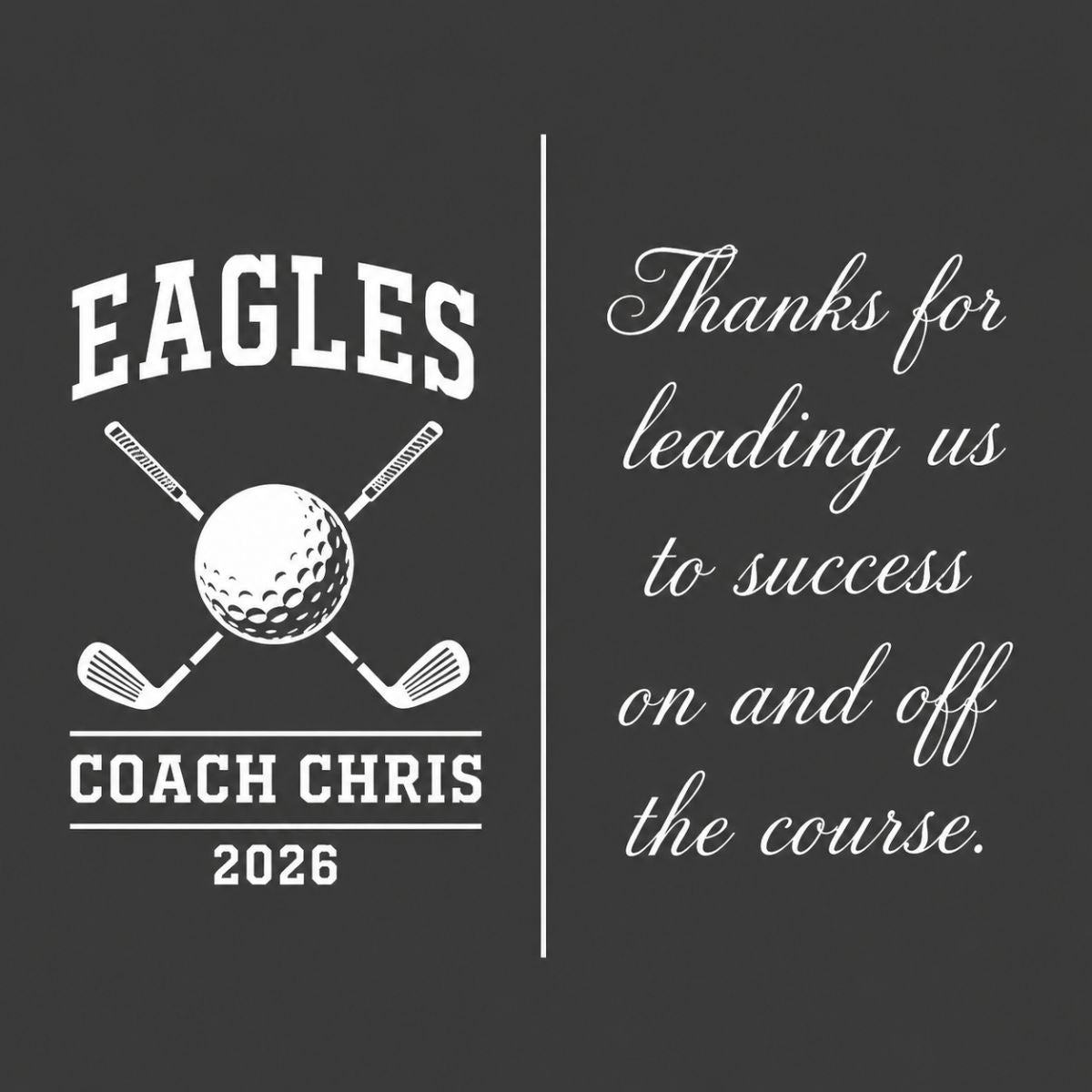 Personalized golf coach decanter engraved with team name, coach name, and year
