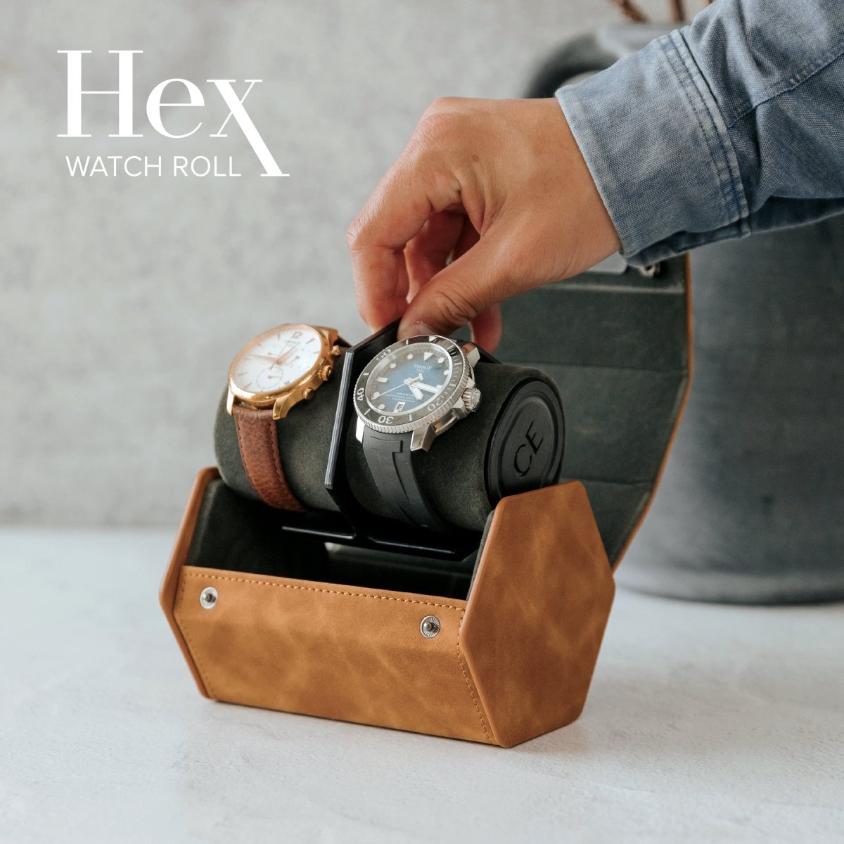 Unique Personalized HEX Travel Watch Roll - 2 Slot Customized watch case Gifts for Men by Groovy Guy