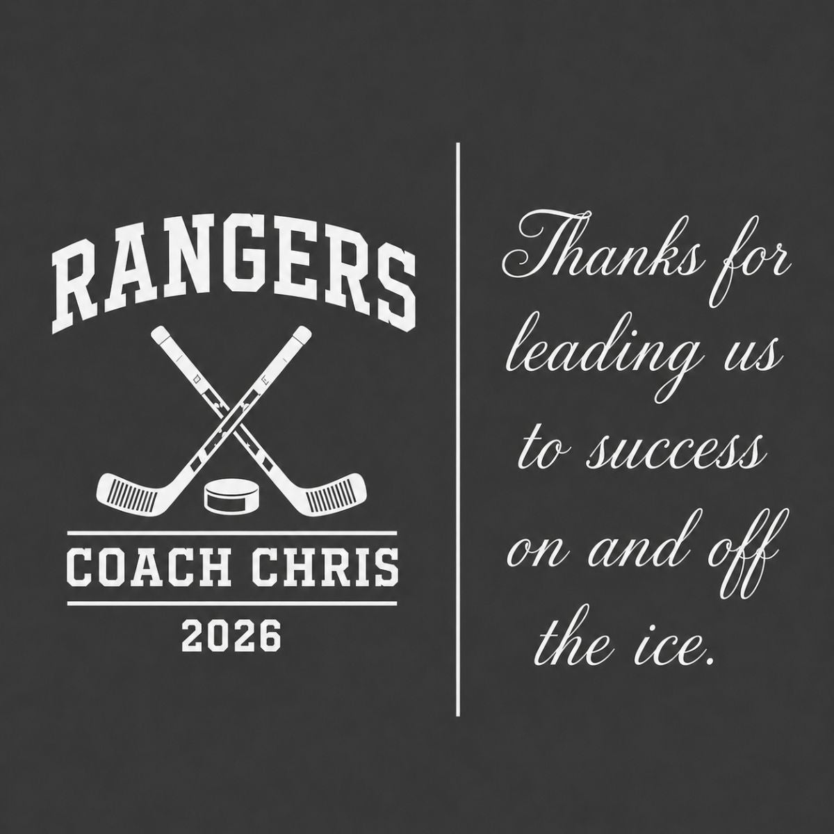 Personalized hockey coach whiskey decanter engraved with custom team name, coach name, and year.