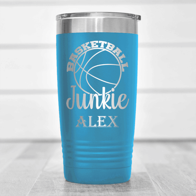 Light Blue Basketball Tumbler With Hoops Addict Visual Design