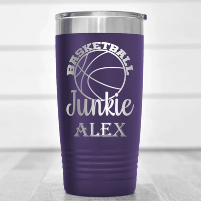 Purple Basketball Tumbler With Hoops Addict Visual Design
