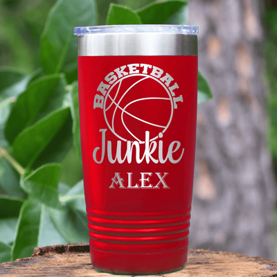 Red Basketball Tumbler With Hoops Addict Visual Design