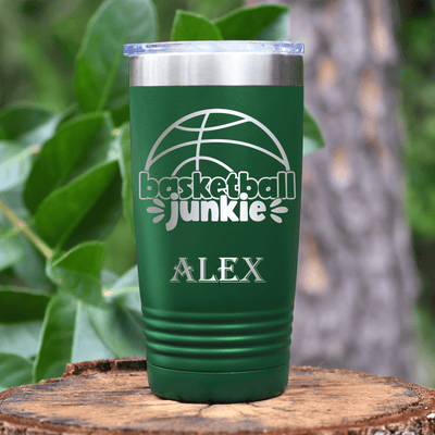 Green Basketball Tumbler With Hoops Obsession In Words Design