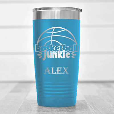 Light Blue Basketball Tumbler With Hoops Obsession In Words Design