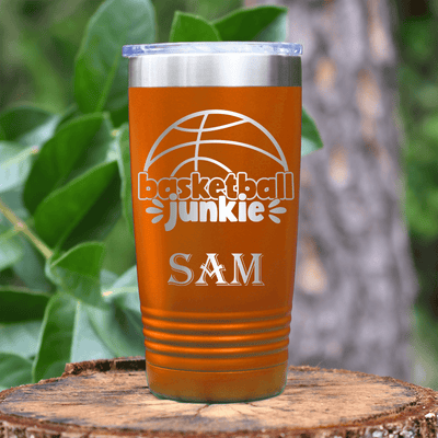Orange Basketball Tumbler With Hoops Obsession In Words Design