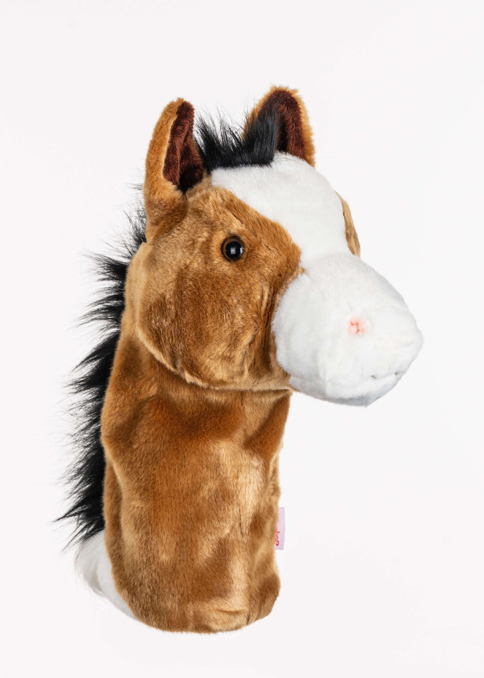 Horse plush golf headcover for drivers up to 460cc, photographed on a plain background