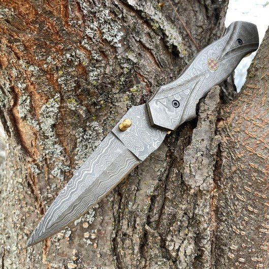 Unique Personalized Full Damascus Steel Folding Knife Customized Damascus Knife Gifts for Men by Groovy Guy