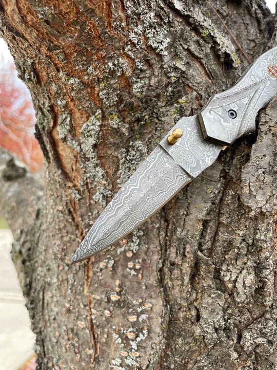 Unique Personalized Full Damascus Steel Folding Knife Customized Damascus Knife Gifts for Men by Groovy Guy