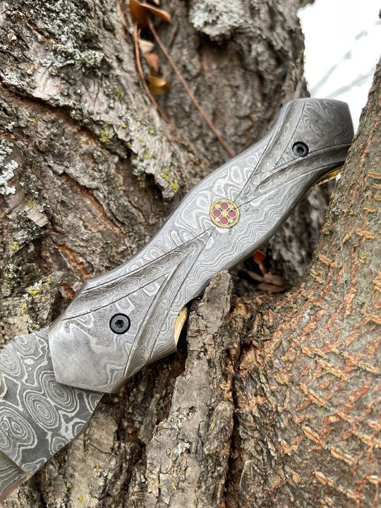 Unique Personalized Full Damascus Steel Folding Knife Customized Damascus Knife Gifts for Men by Groovy Guy