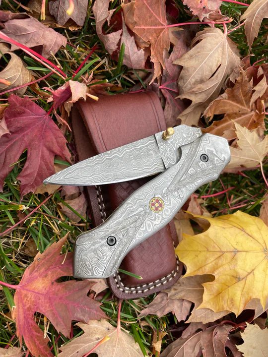 Unique Personalized Full Damascus Steel Folding Knife Customized Damascus Knife Gifts for Men by Groovy Guy