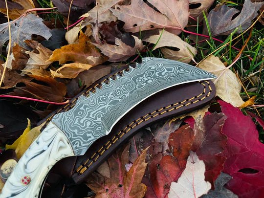Unique Personalized Damascus Steel Serrated Karambit Knife Customized Damascus Knife Gifts for Men by Groovy Guy