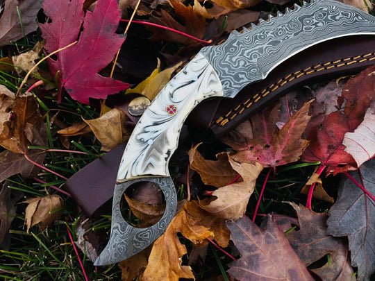 Unique Personalized Damascus Steel Serrated Karambit Knife Customized Damascus Knife Gifts for Men by Groovy Guy