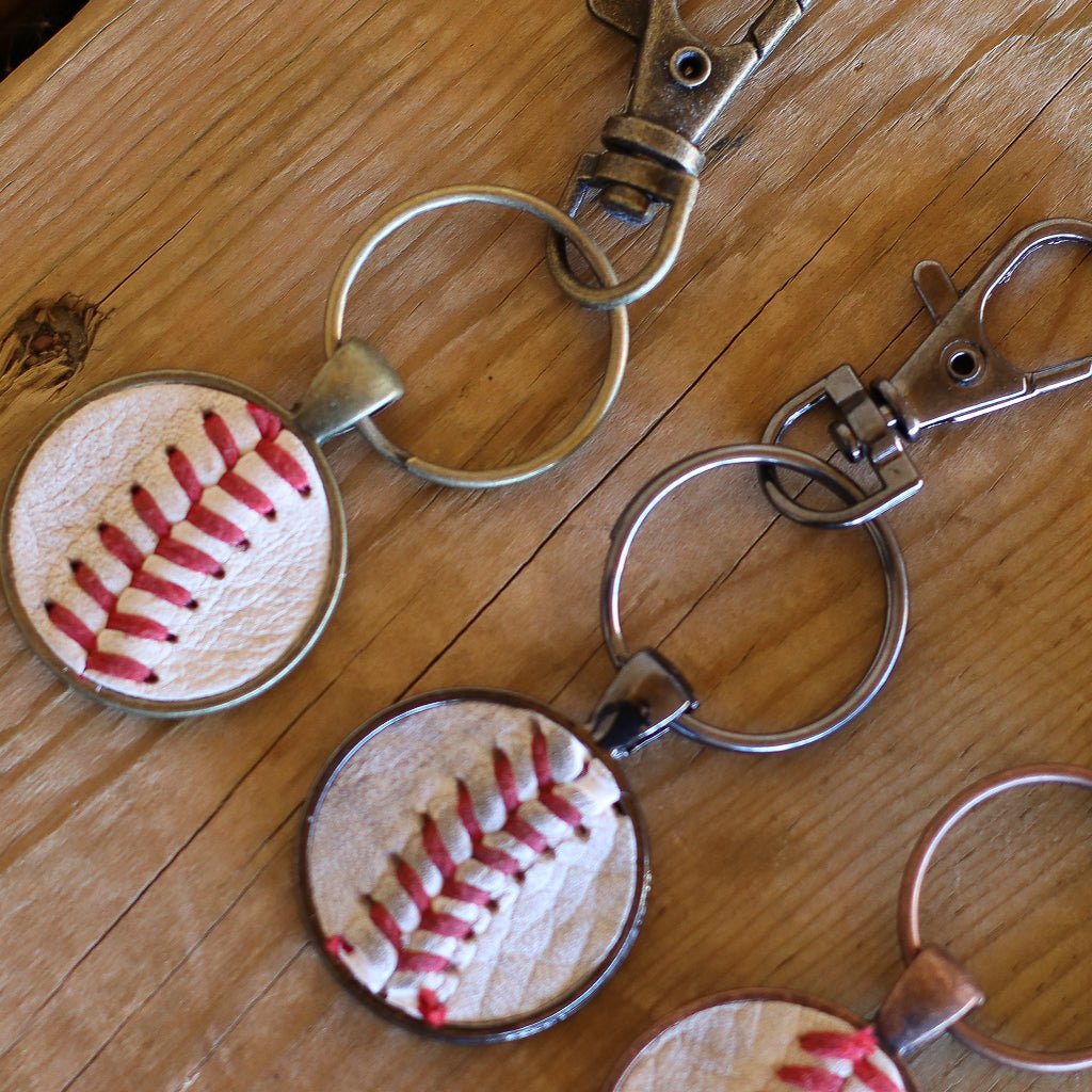 Unique Personalized Leather Stitch Baseball Keychain Customized Accessories Gifts for Men by Groovy Guy