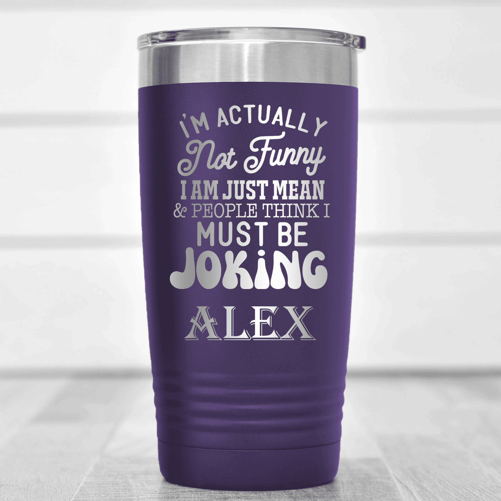 Purple Funny Tumbler With Im Mean Not Funny Design