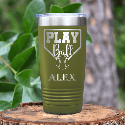 Military Green Baseball Tumbler With Its Game Time Design