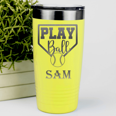 Yellow Baseball Tumbler With Its Game Time Design