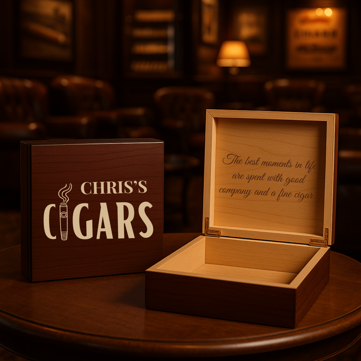 Personalized wooden cigar box with custom engraving