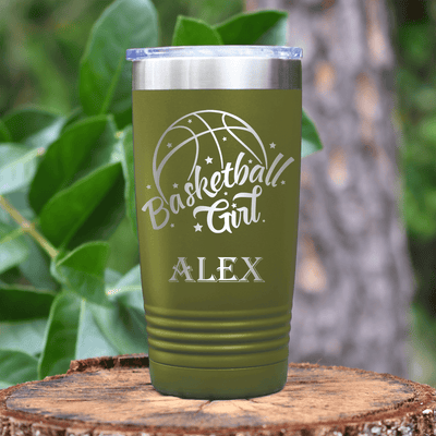 Military Green Basketball Tumbler With Lady Of The Court Design