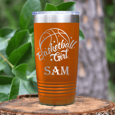Orange Basketball Tumbler With Lady Of The Court Design