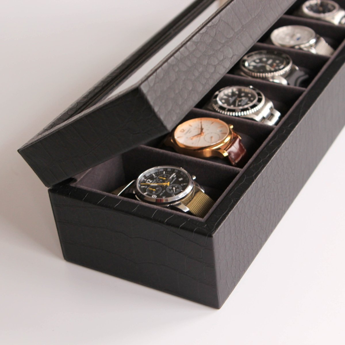 Unique Personalized Faux Crocodile Watch Box - 6 Slot Customized watch box Gifts for Men by Groovy Guy