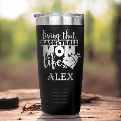 Black Basketball Tumbler With Life As A Hoops Mom Design