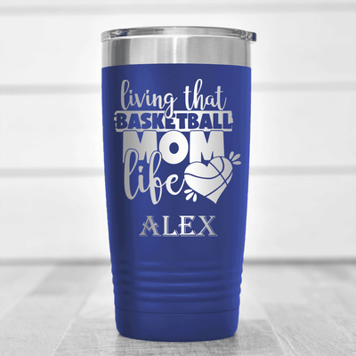 Blue Basketball Tumbler With Life As A Hoops Mom Design
