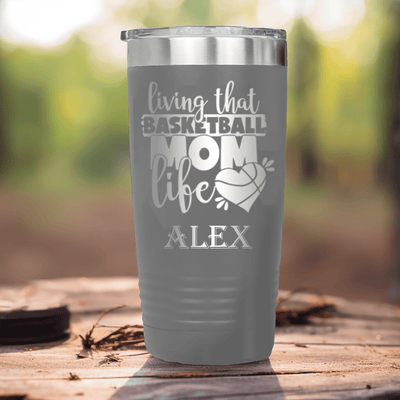 Grey Basketball Tumbler With Life As A Hoops Mom Design