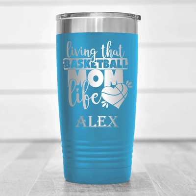 Light Blue Basketball Tumbler With Life As A Hoops Mom Design