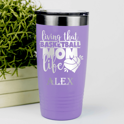 Light Purple Basketball Tumbler With Life As A Hoops Mom Design