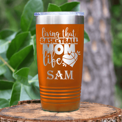 Orange Basketball Tumbler With Life As A Hoops Mom Design