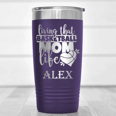 Purple Basketball Tumbler With Life As A Hoops Mom Design
