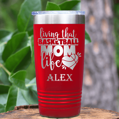 Red Basketball Tumbler With Life As A Hoops Mom Design