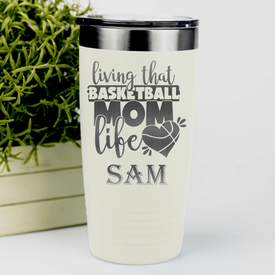 White Basketball Tumbler With Life As A Hoops Mom Design