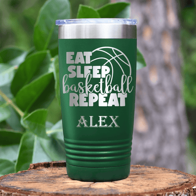 Green Basketball Tumbler With Lifes Cycle Hoops Passion Design
