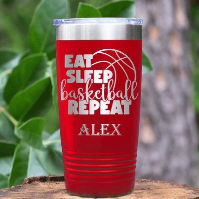 Red Basketball Tumbler With Lifes Cycle Hoops Passion Design