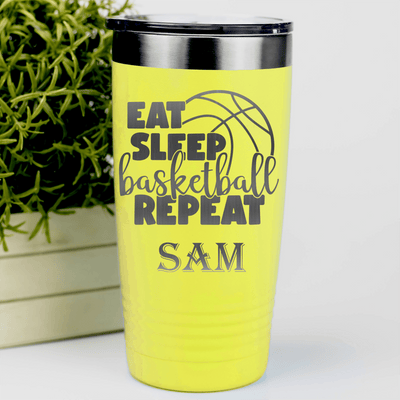 Yellow Basketball Tumbler With Lifes Cycle Hoops Passion Design