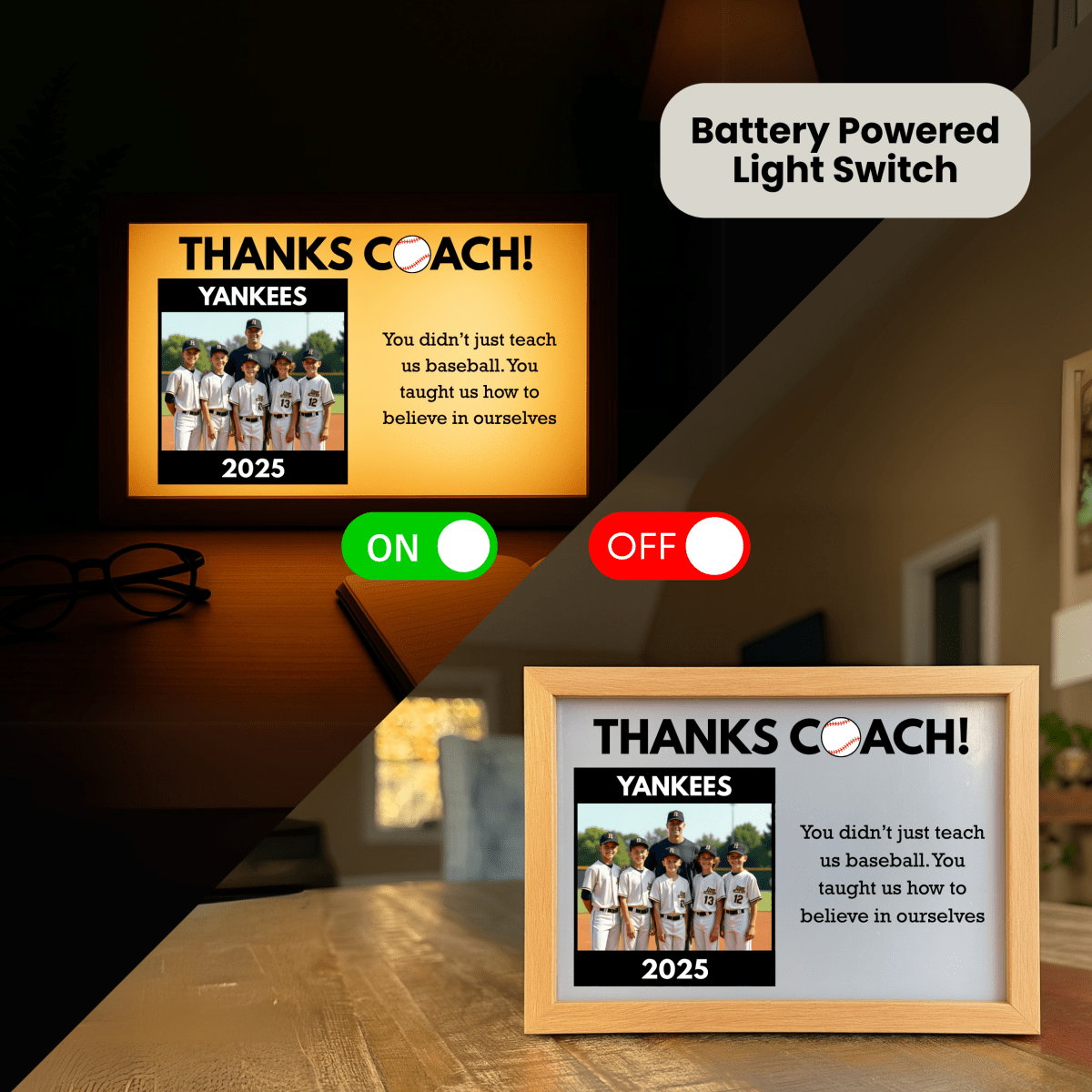 Unique Personalized Baseball Coach Light Up Picture Frame Customized Baseball Gifts for Men by Groovy Guy