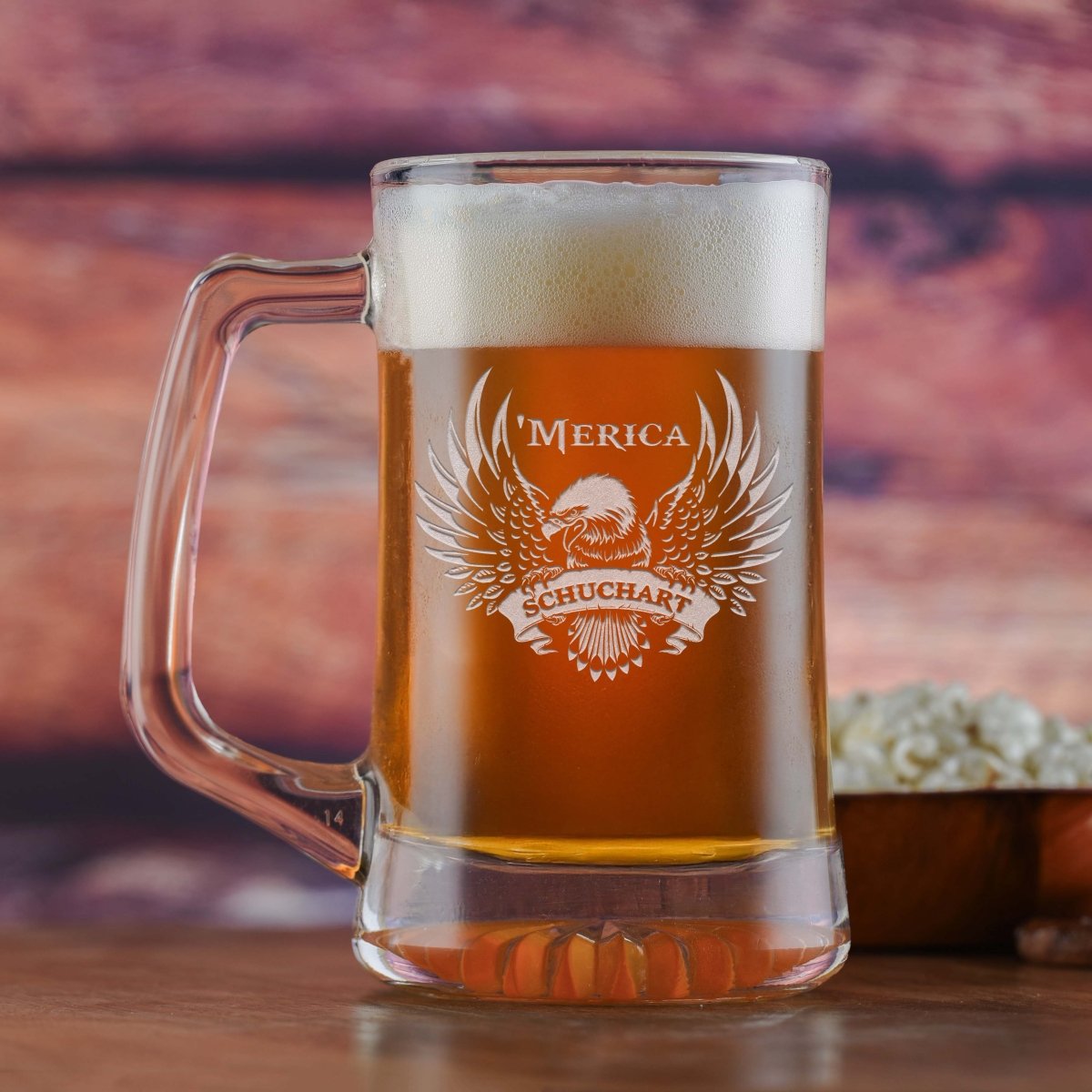Unique Personalized Patriotic 'Merica Bald Eagle Beer Mug Customized Mugs Gifts for Men by Groovy Guy