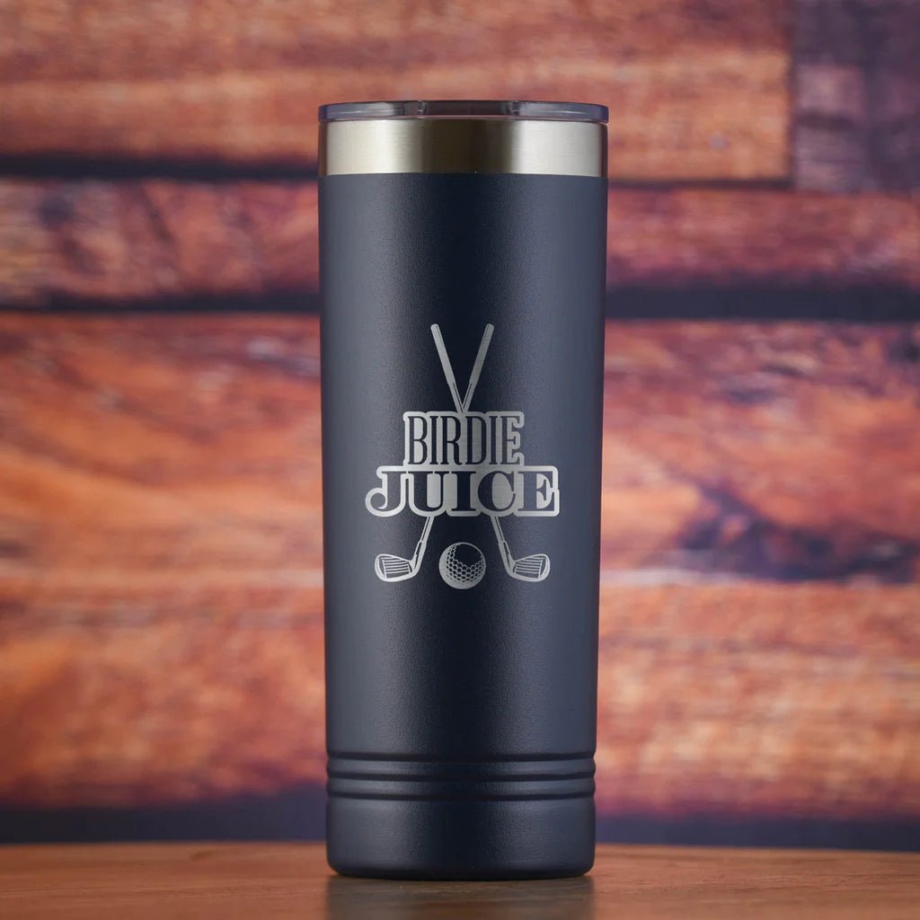 Unique Personalized Birdie Juice Skinny Golf Tumbler Customized Golf Gifts for Men by Groovy Guy