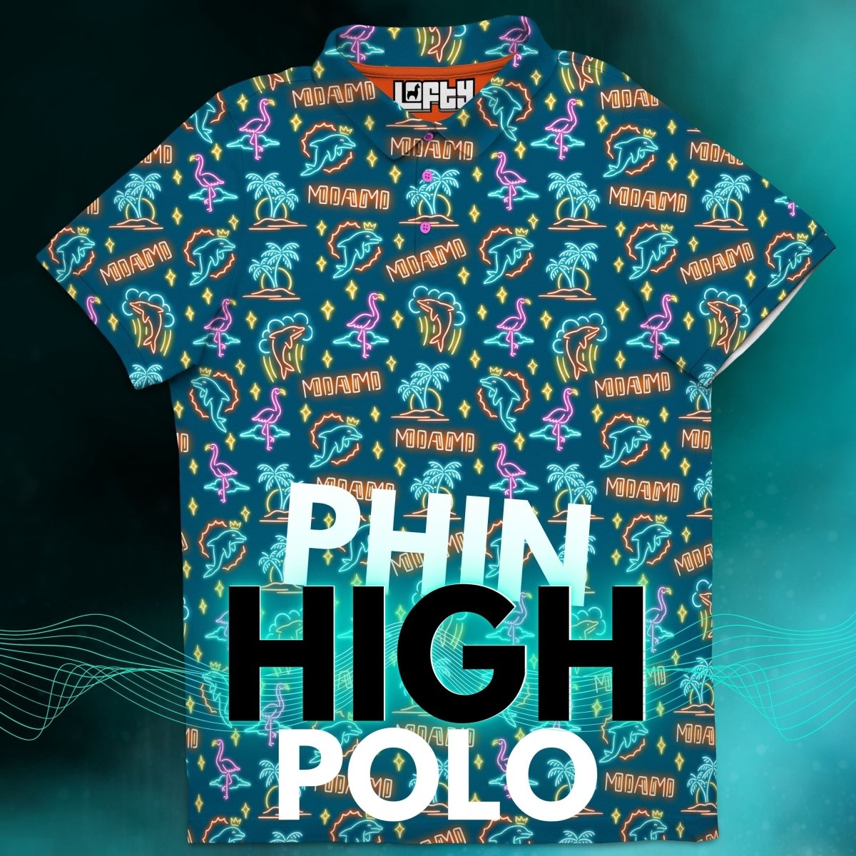 Unique Personalized Phin High (V6) | Miami/NightLife Neon Dolphin Golf Polo for Football Fans Customized Men's Golf Polo Gifts for Men by Groovy Guy